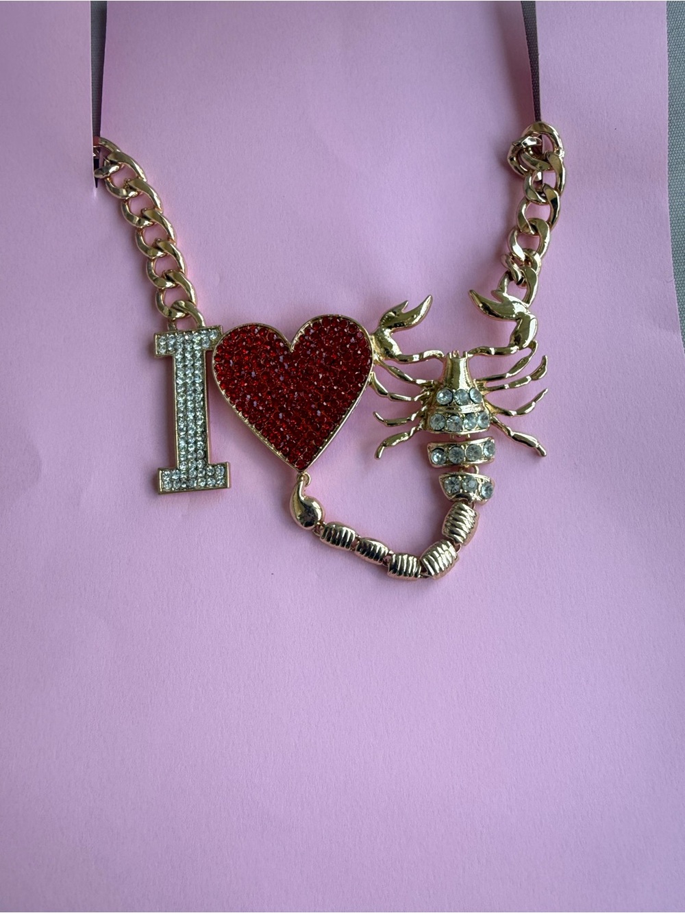 Aratta Gold Scorpion Necklace with Red Glitter Heart - Picture 1 of 6